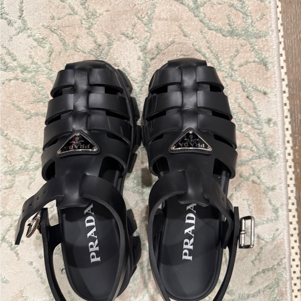 Prada Black Rubber  Sandals